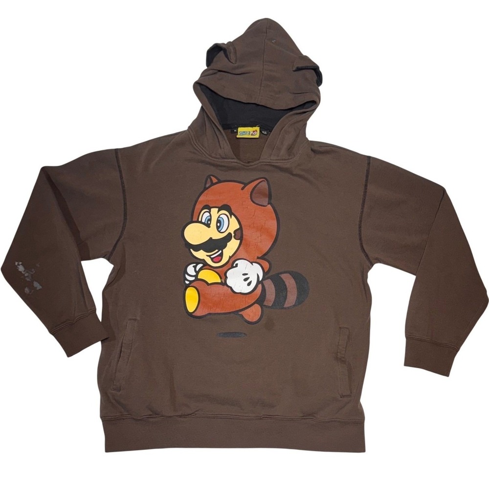 Nintendo Super Mario Bros 3 Tanooki Hoodie Mens XL Brown Ear Hood 2008
